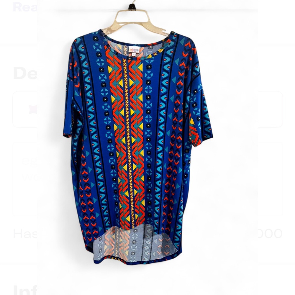 LuLaRoe sz S oversize Tribal Print Blue and Red Tunic top stretch casual lounge